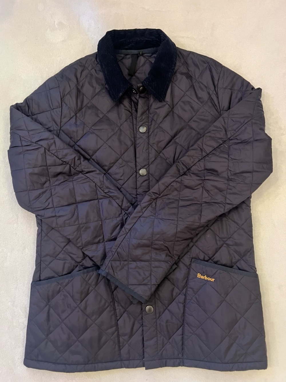 Barbour Navy Heritage Liddesdale Quilted Jacket with Corduroy Collar - MEDIUM